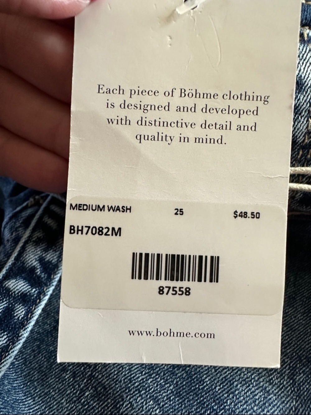 NWT Bohme Women Estilo Jeans 25 Medium Wash Skinny Leg Frayed Raw Hem Belted - Picture 13 of 15